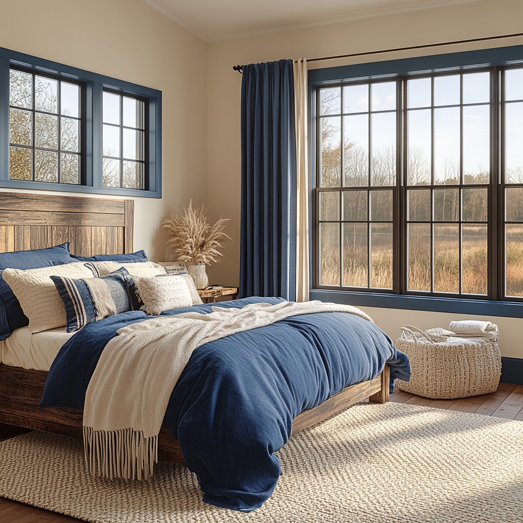 blue and beige bedroom 10