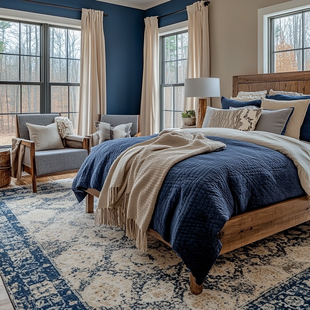 blue and beige bedroom 11
