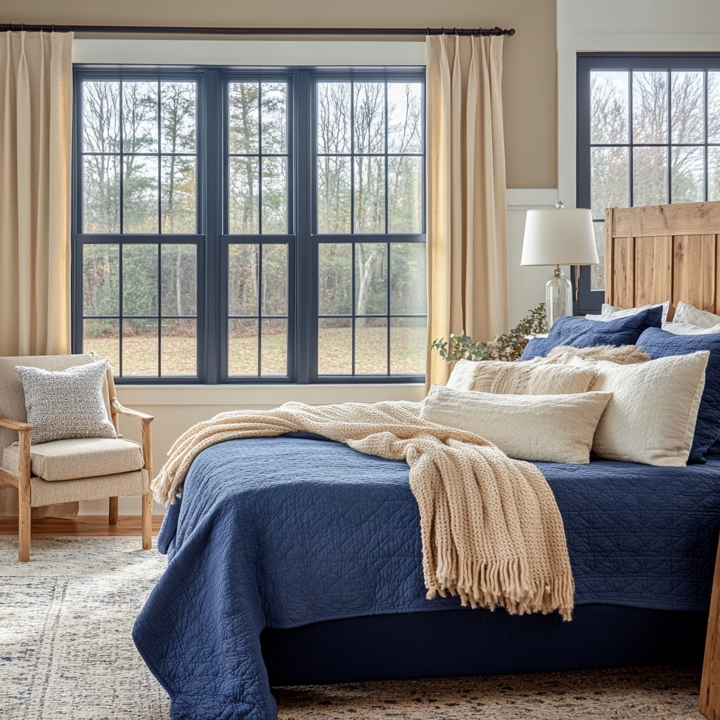 blue and beige bedroom 12