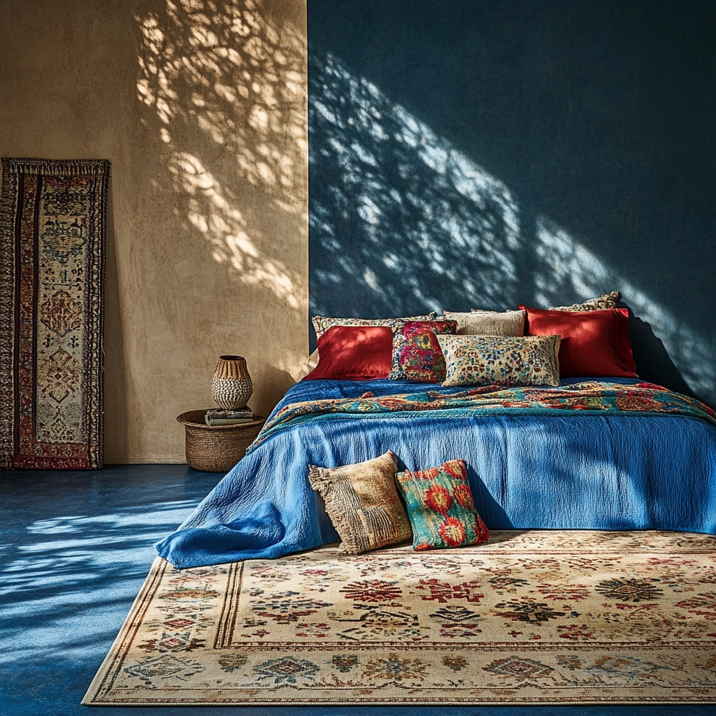 blue and beige bedroom 13