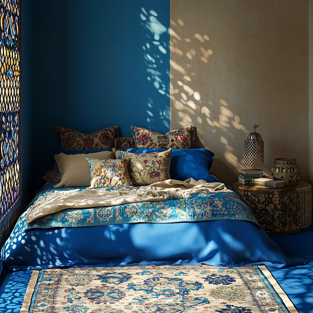 blue and beige bedroom 14