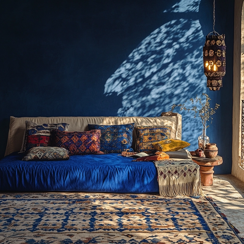 blue and beige bedroom 16