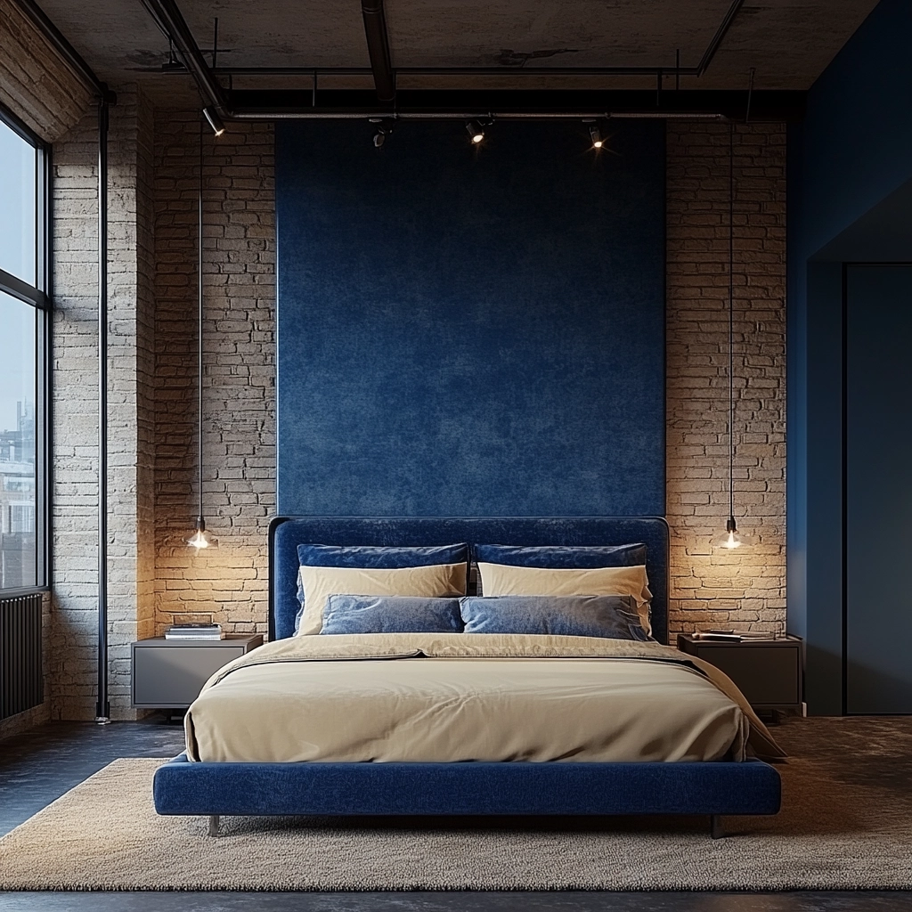 blue and beige bedroom 18