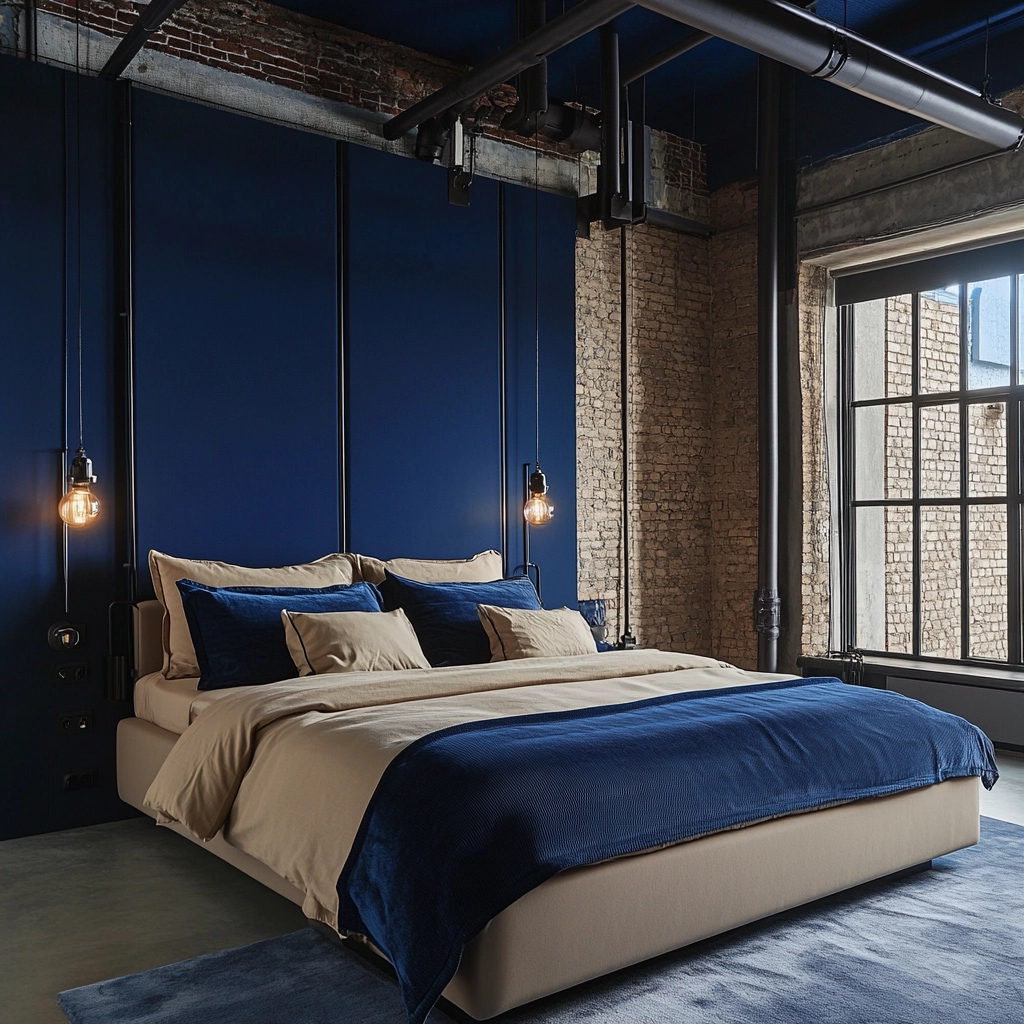 blue and beige bedroom 19
