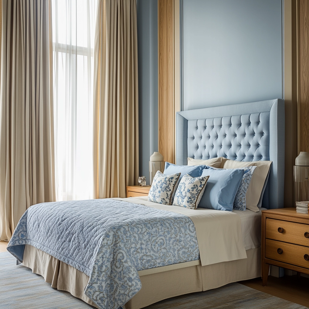 blue and beige bedroom 21
