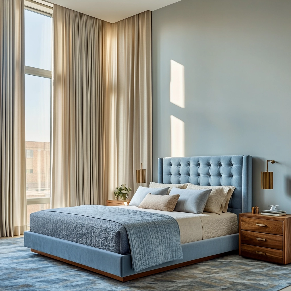 blue and beige bedroom 22
