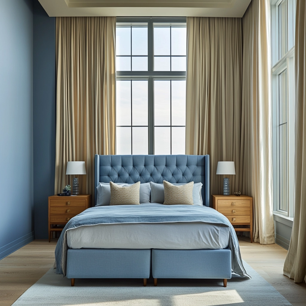 blue and beige bedroom 23