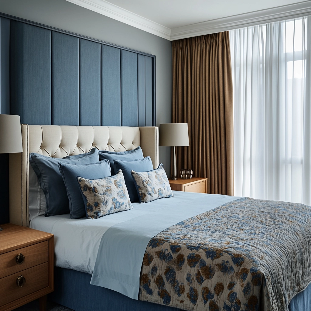 blue and beige bedroom 24