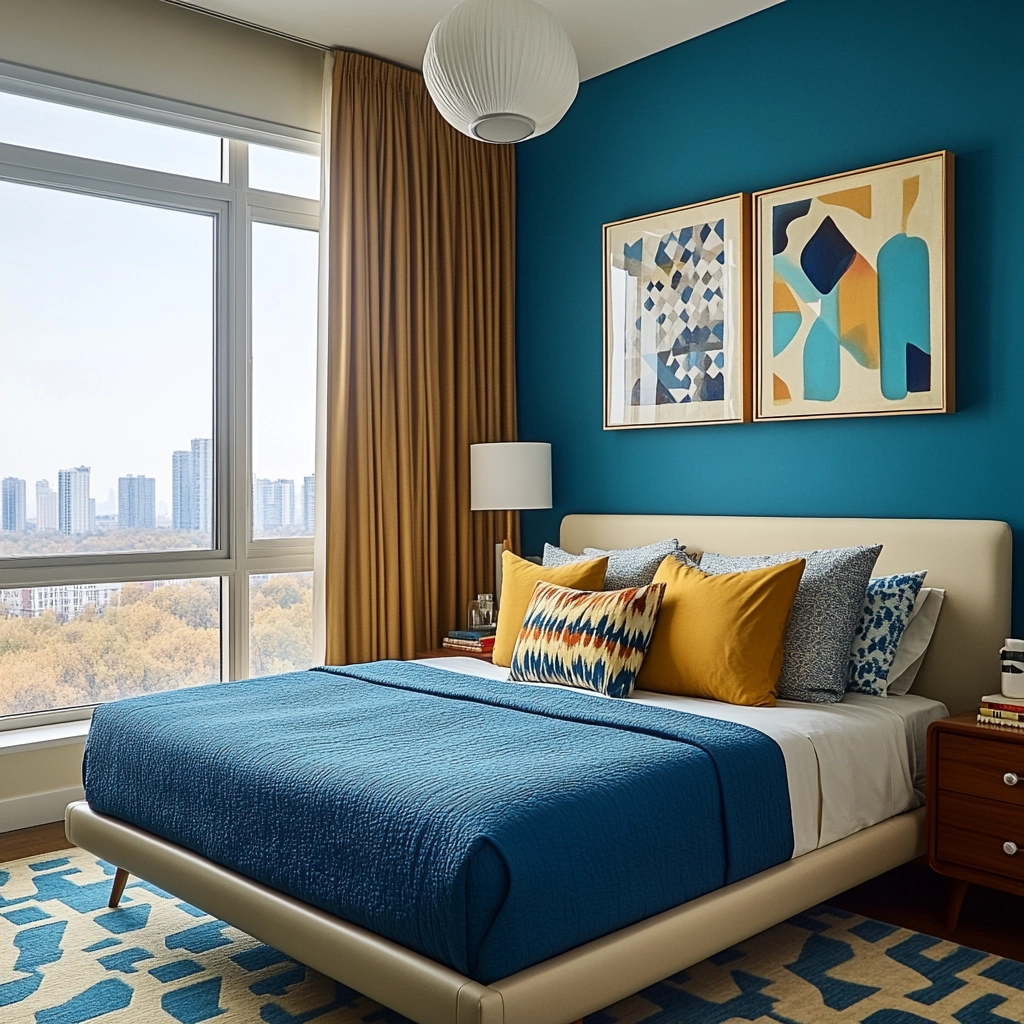 blue and beige bedroom 26