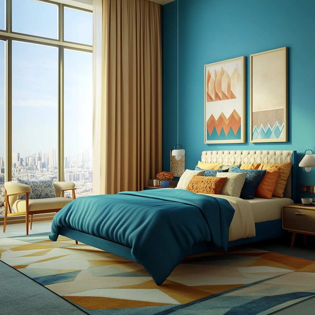 blue and beige bedroom 28