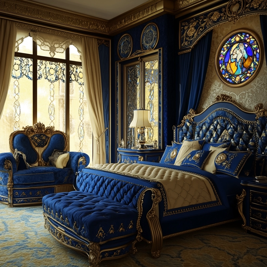 blue and beige bedroom 33