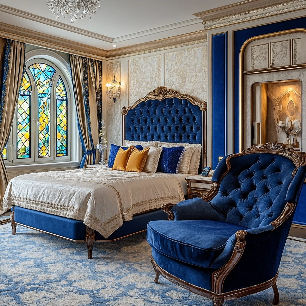 blue and beige bedroom 34