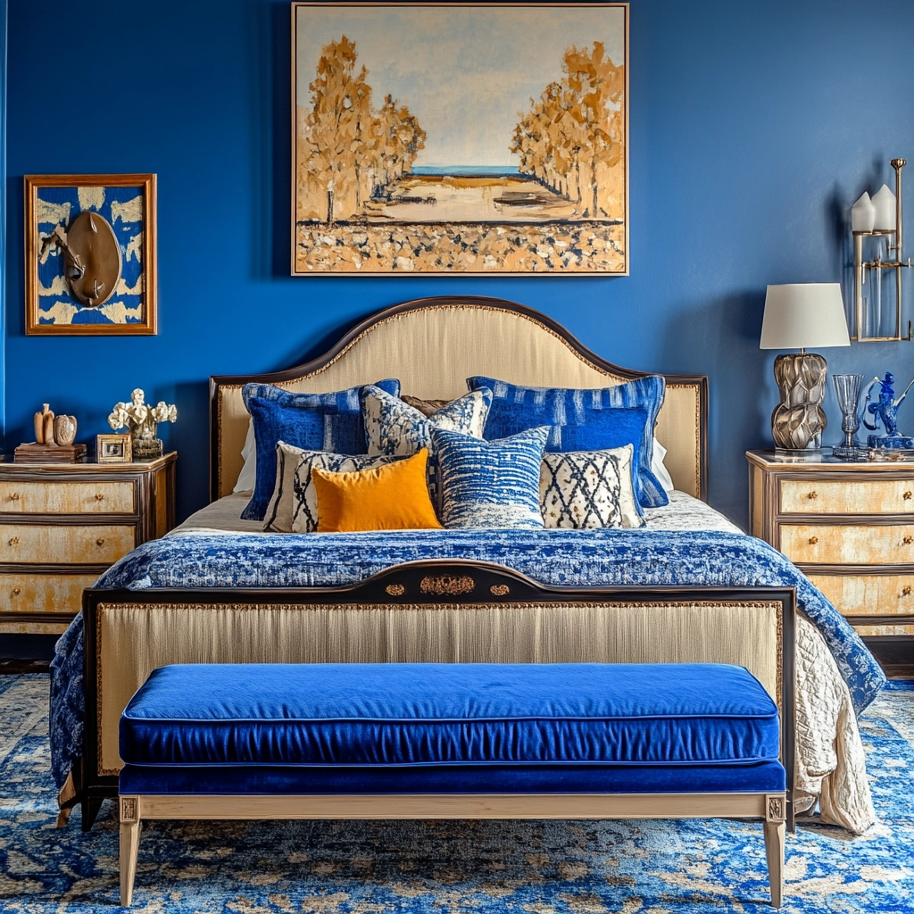 blue and beige bedroom 37