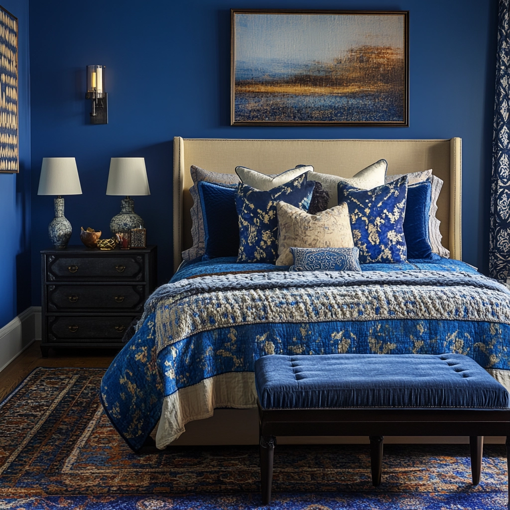blue and beige bedroom 38