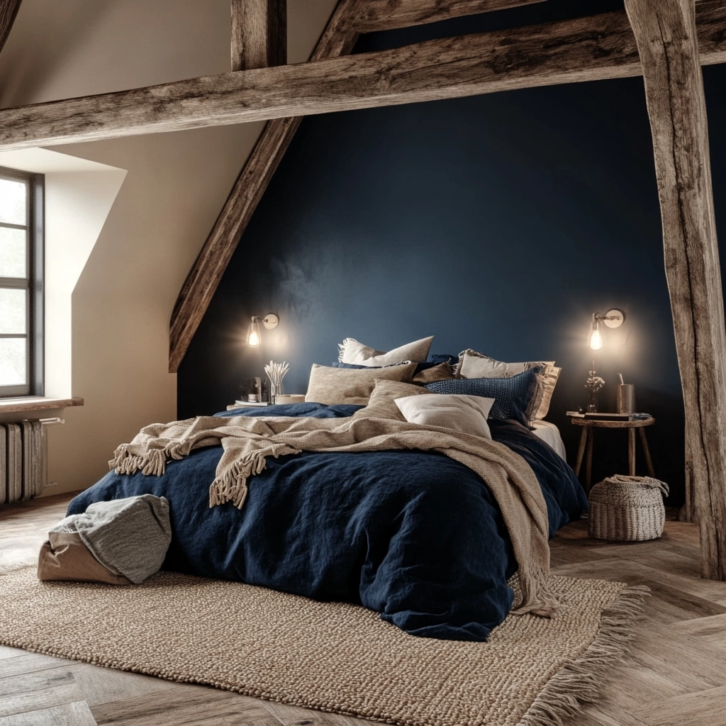 blue and beige bedroom 44