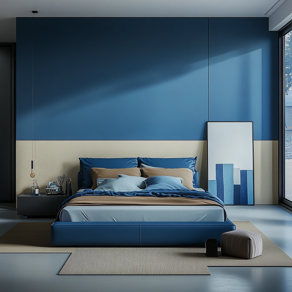 blue and beige bedroom 47