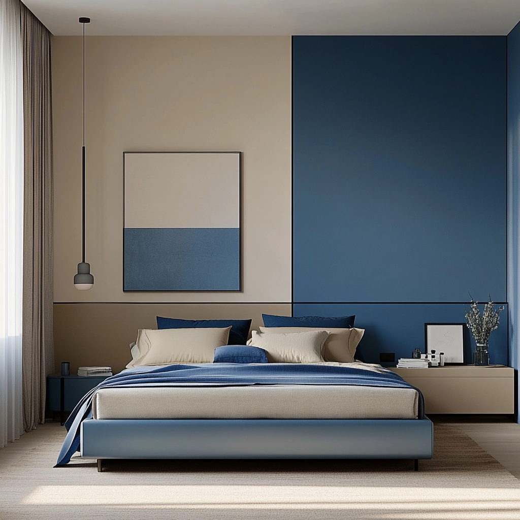 blue and beige bedroom 48