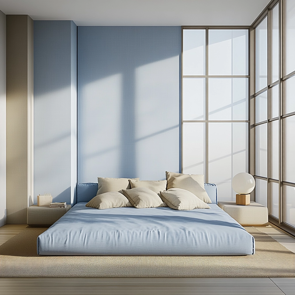 blue and beige bedroom 54