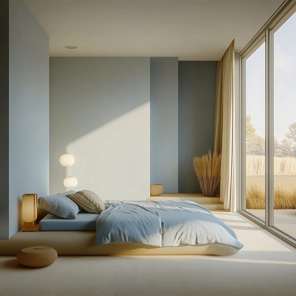 blue and beige bedroom 55