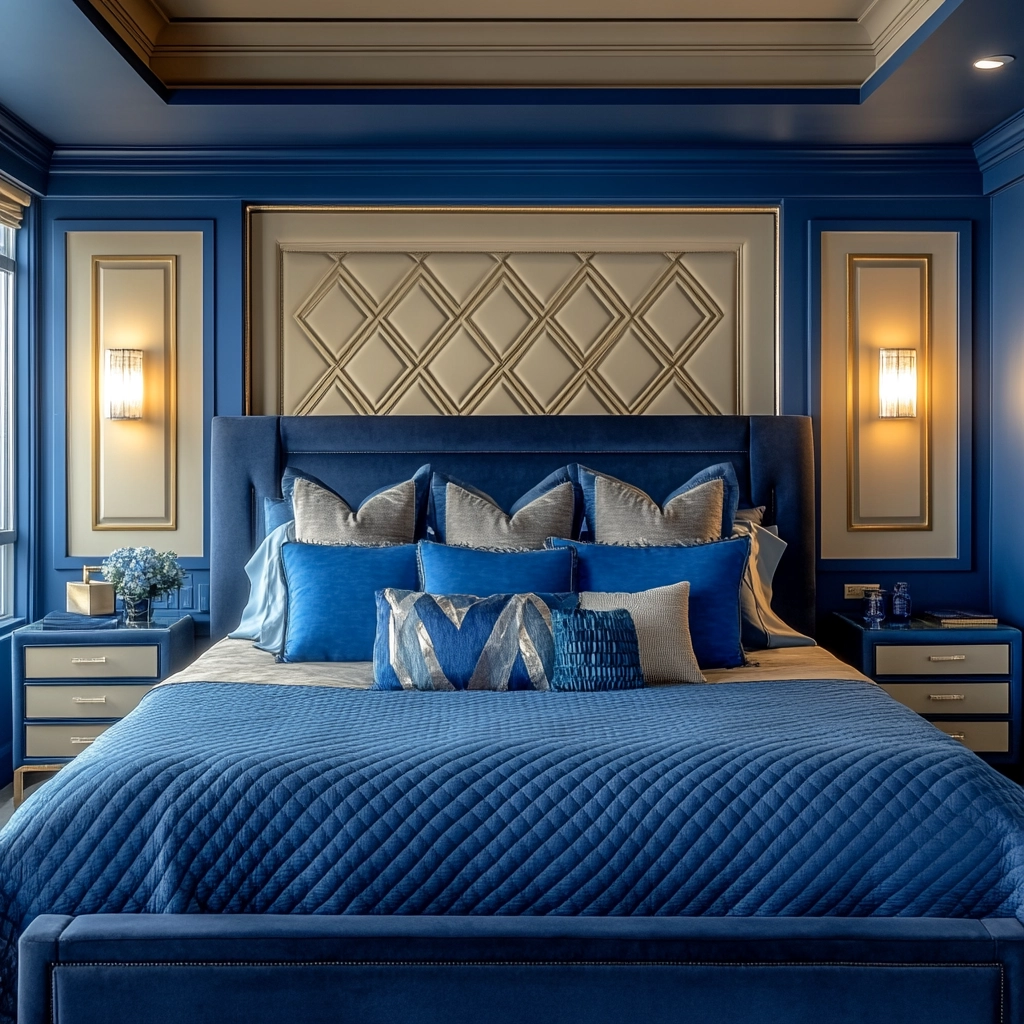 blue and beige bedroom 57