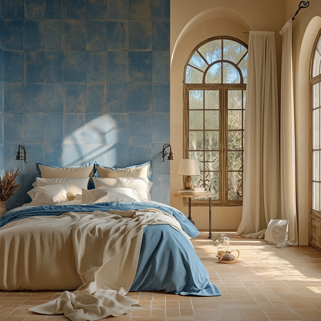 blue and beige bedroom 73