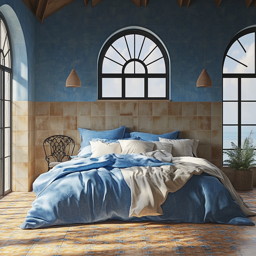 blue and beige bedroom 74