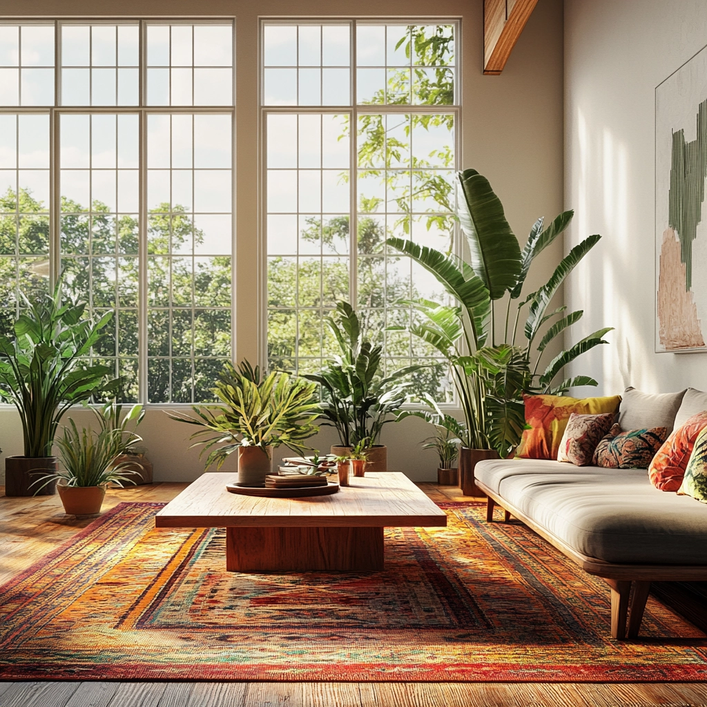 boho carpet living room 13