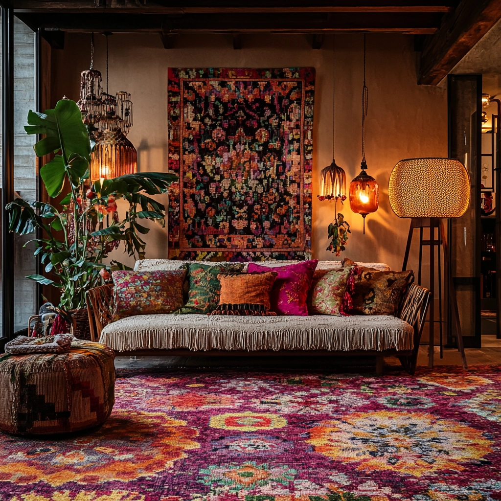 boho carpet living room 17