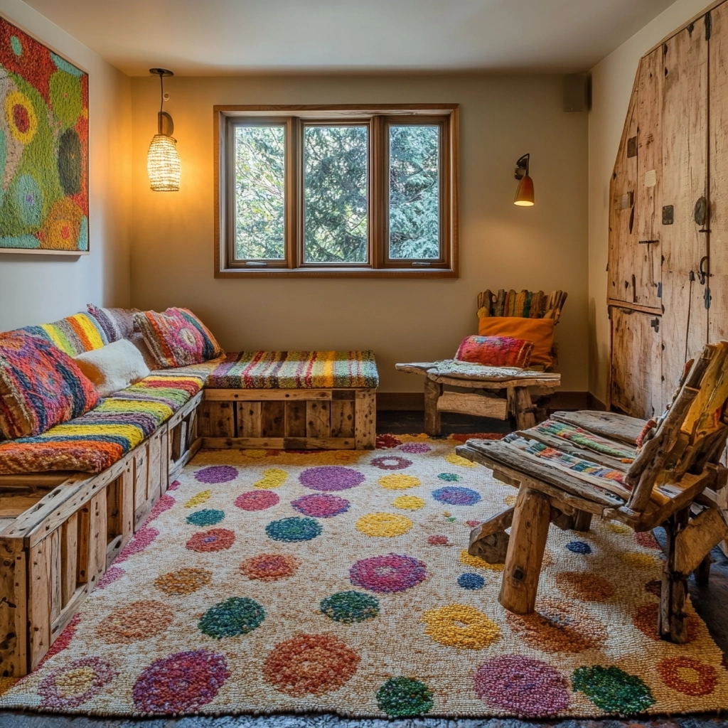 boho carpet living room 32