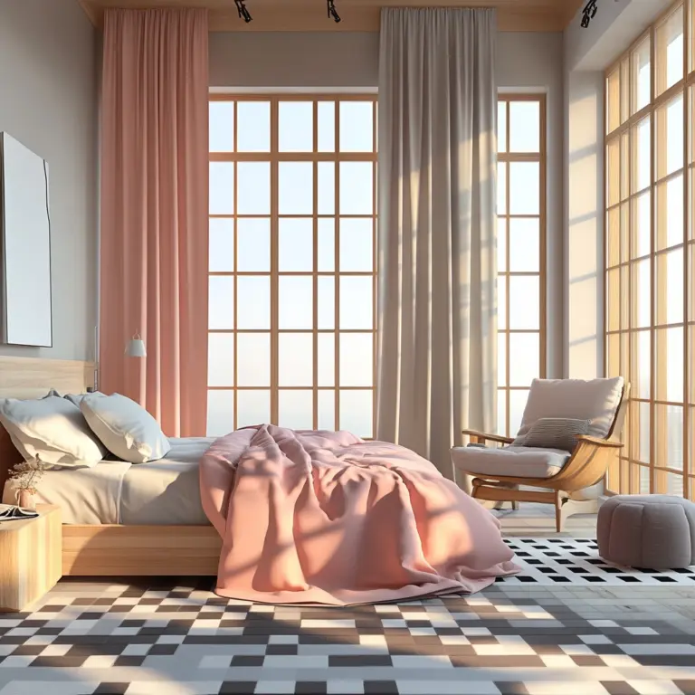 checkered carpet bedroom 1