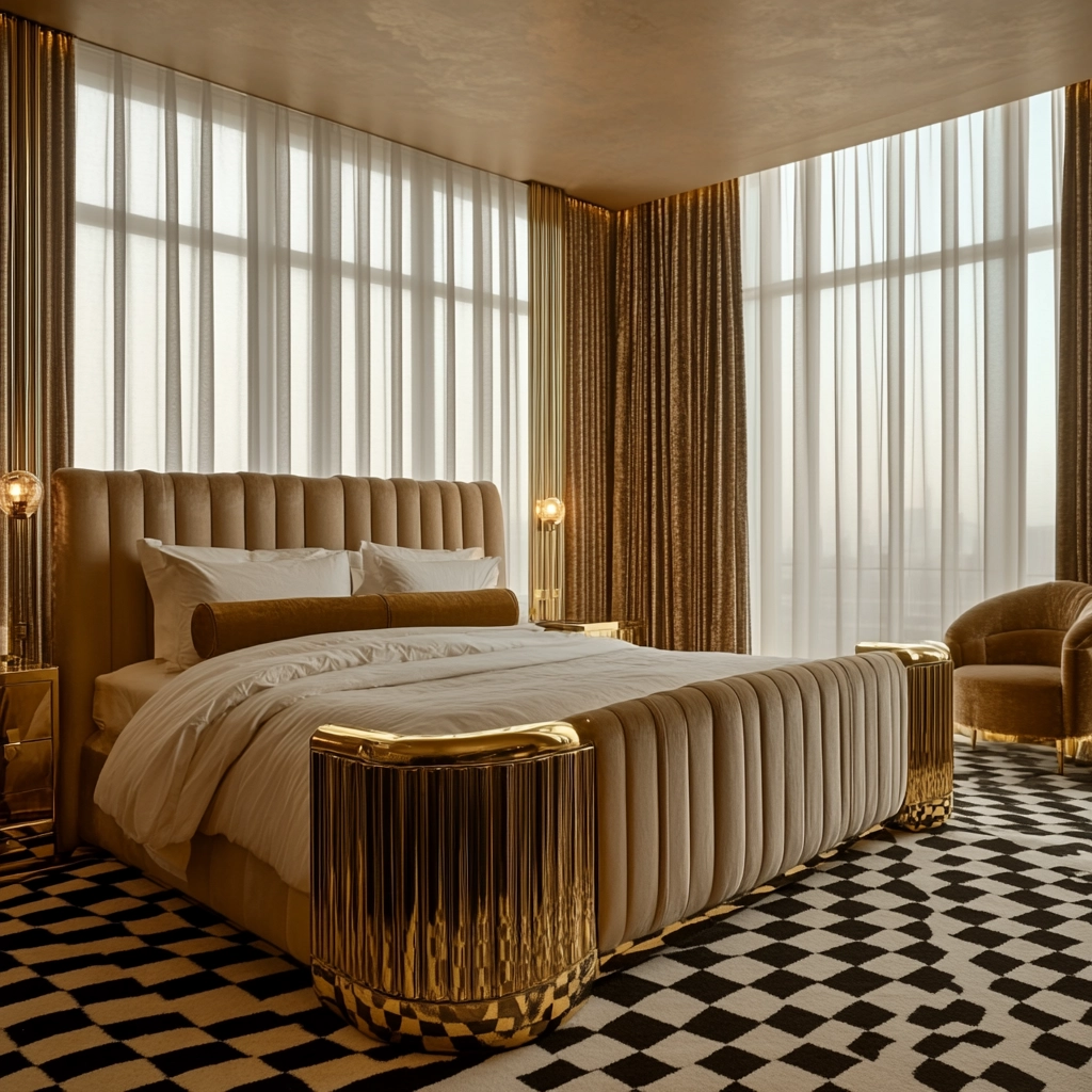 checkered carpet bedroom 11