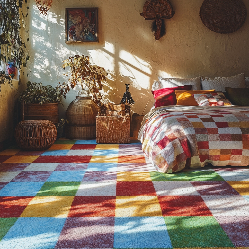 checkered carpet bedroom 13