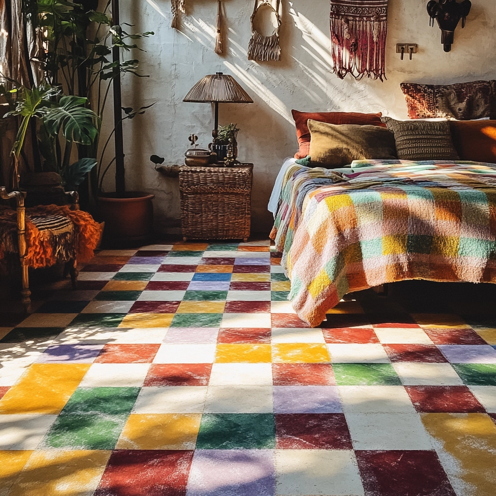 checkered carpet bedroom 14