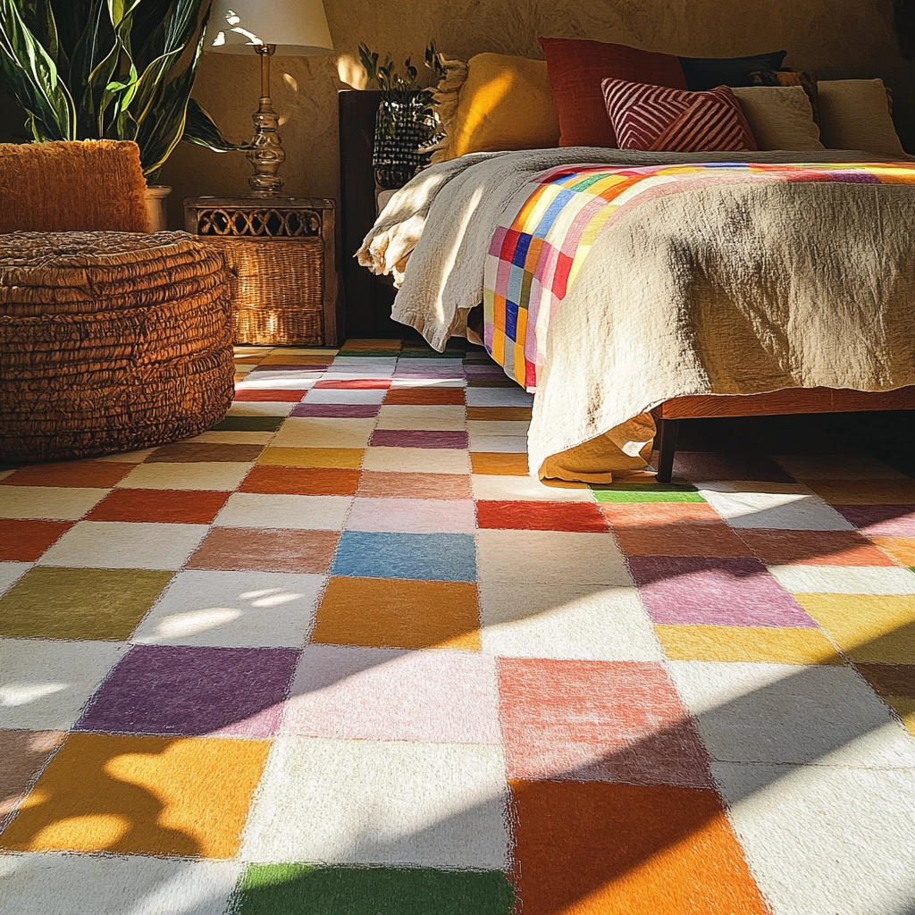 checkered carpet bedroom 16