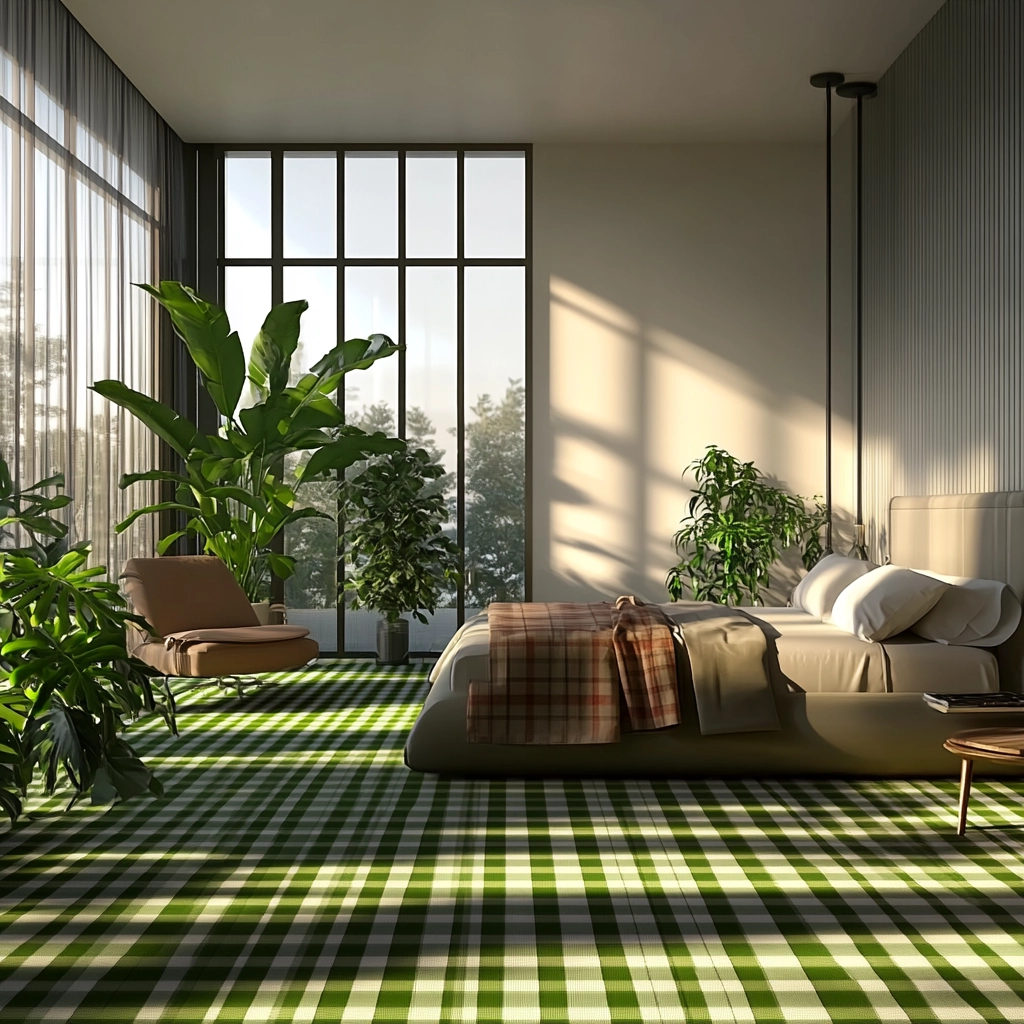 checkered carpet bedroom 21