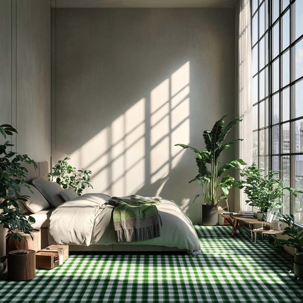 checkered carpet bedroom 22