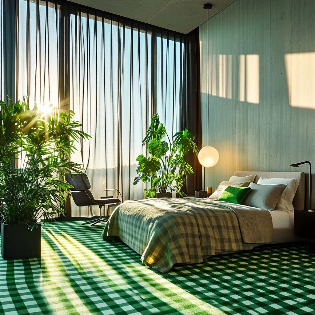 checkered carpet bedroom 23