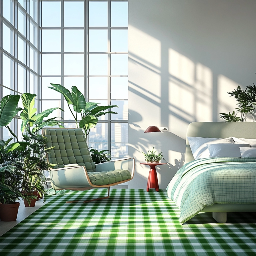 checkered carpet bedroom 24