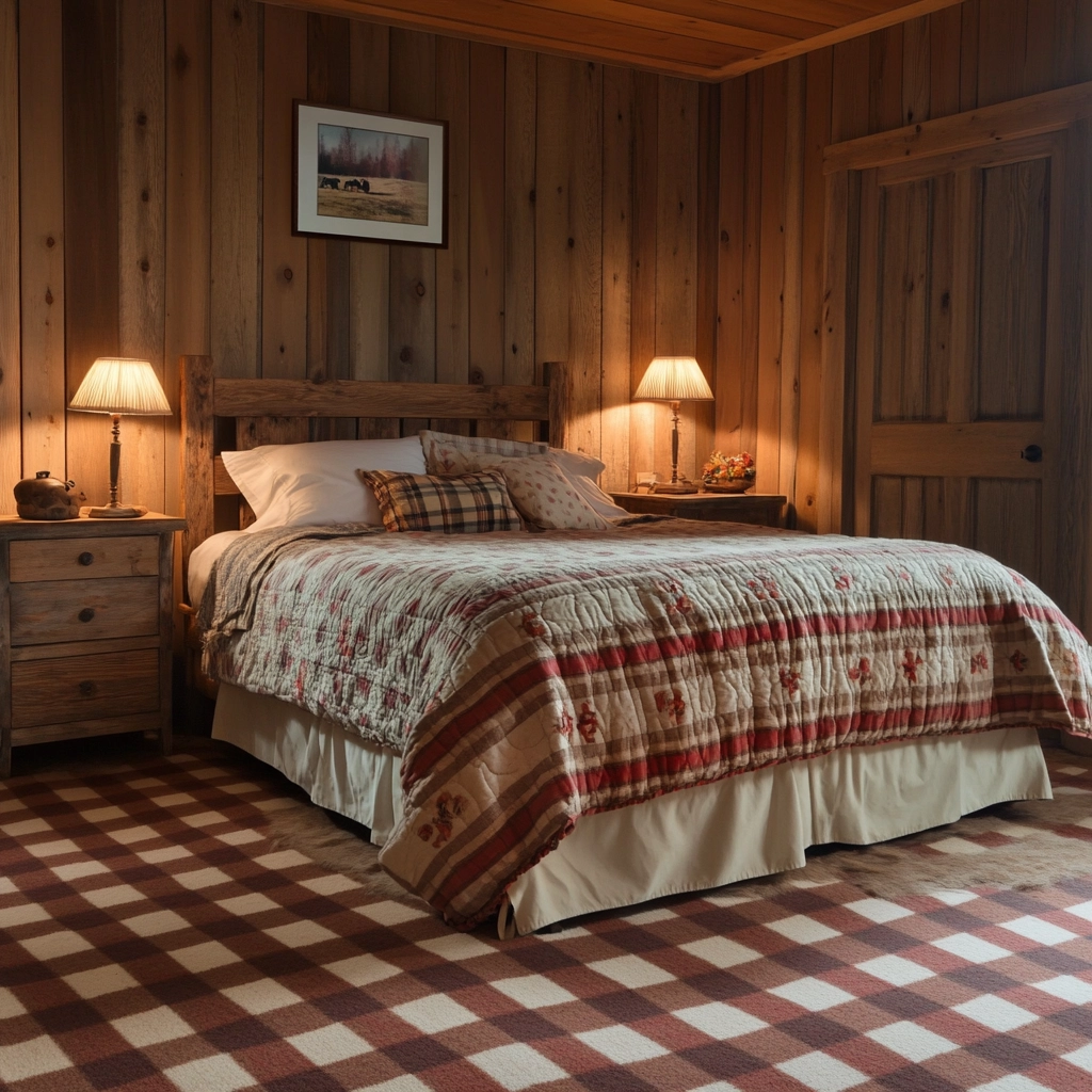 checkered carpet bedroom 26