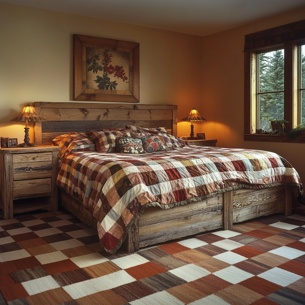 checkered carpet bedroom 27