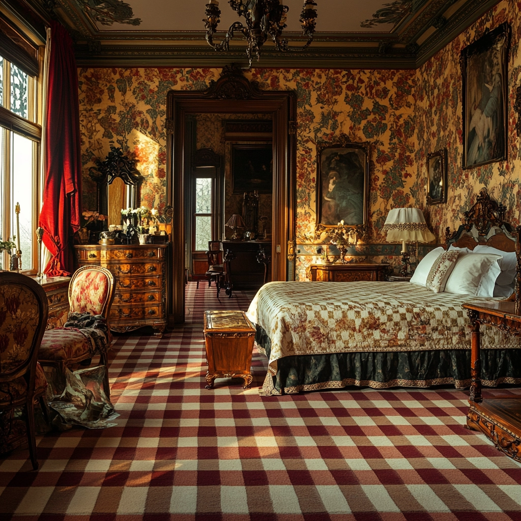 checkered carpet bedroom 29