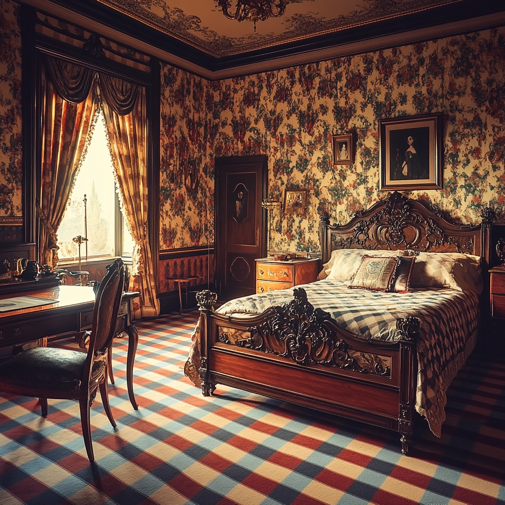 checkered carpet bedroom 30