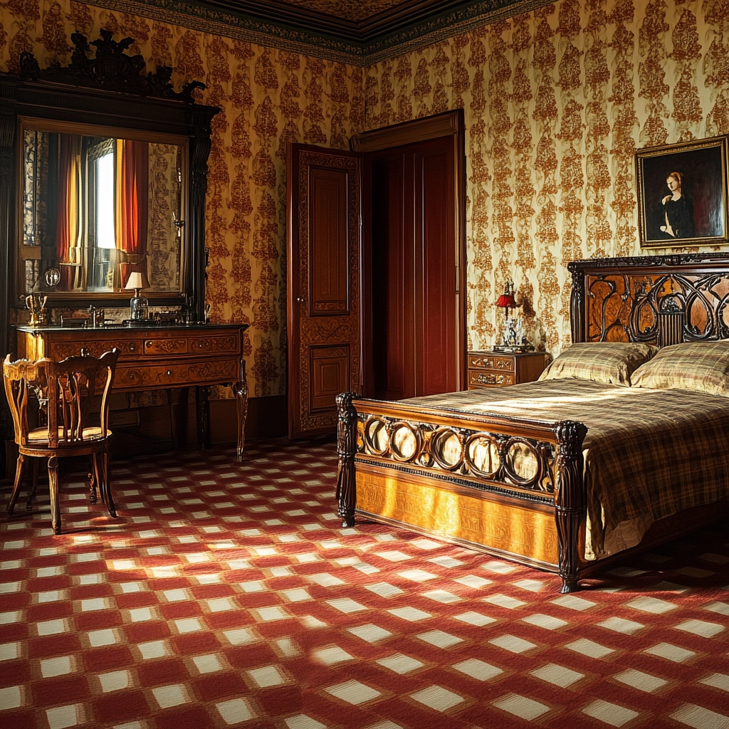 checkered carpet bedroom 31