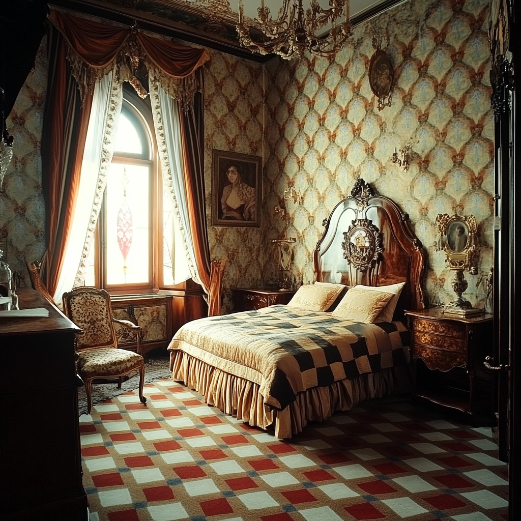 checkered carpet bedroom 32
