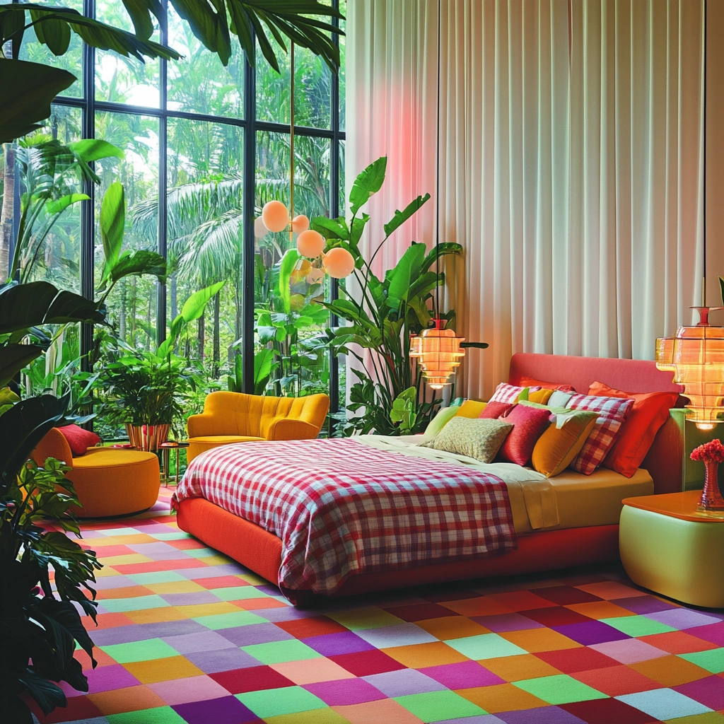checkered carpet bedroom 33