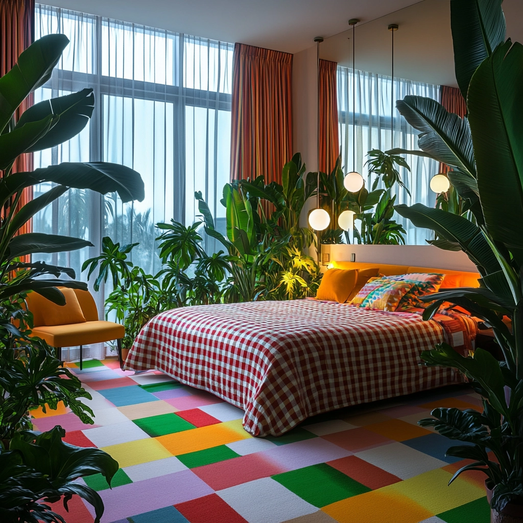 checkered carpet bedroom 35