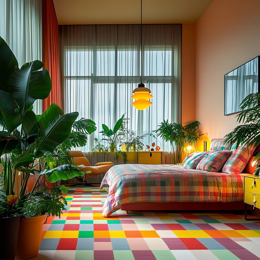 checkered carpet bedroom 36