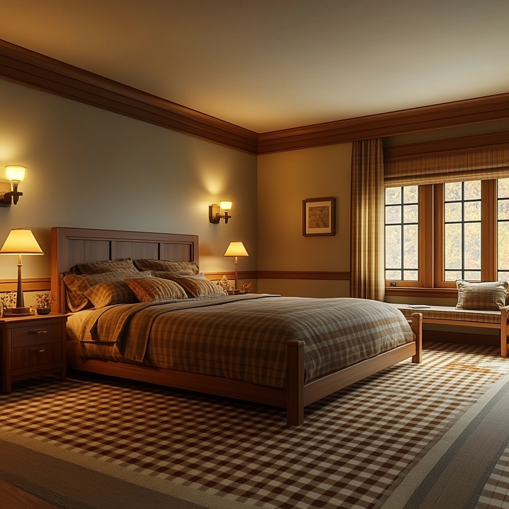 checkered carpet bedroom 42