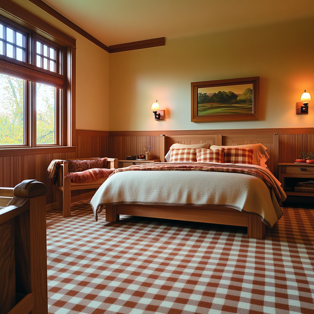 checkered carpet bedroom 43