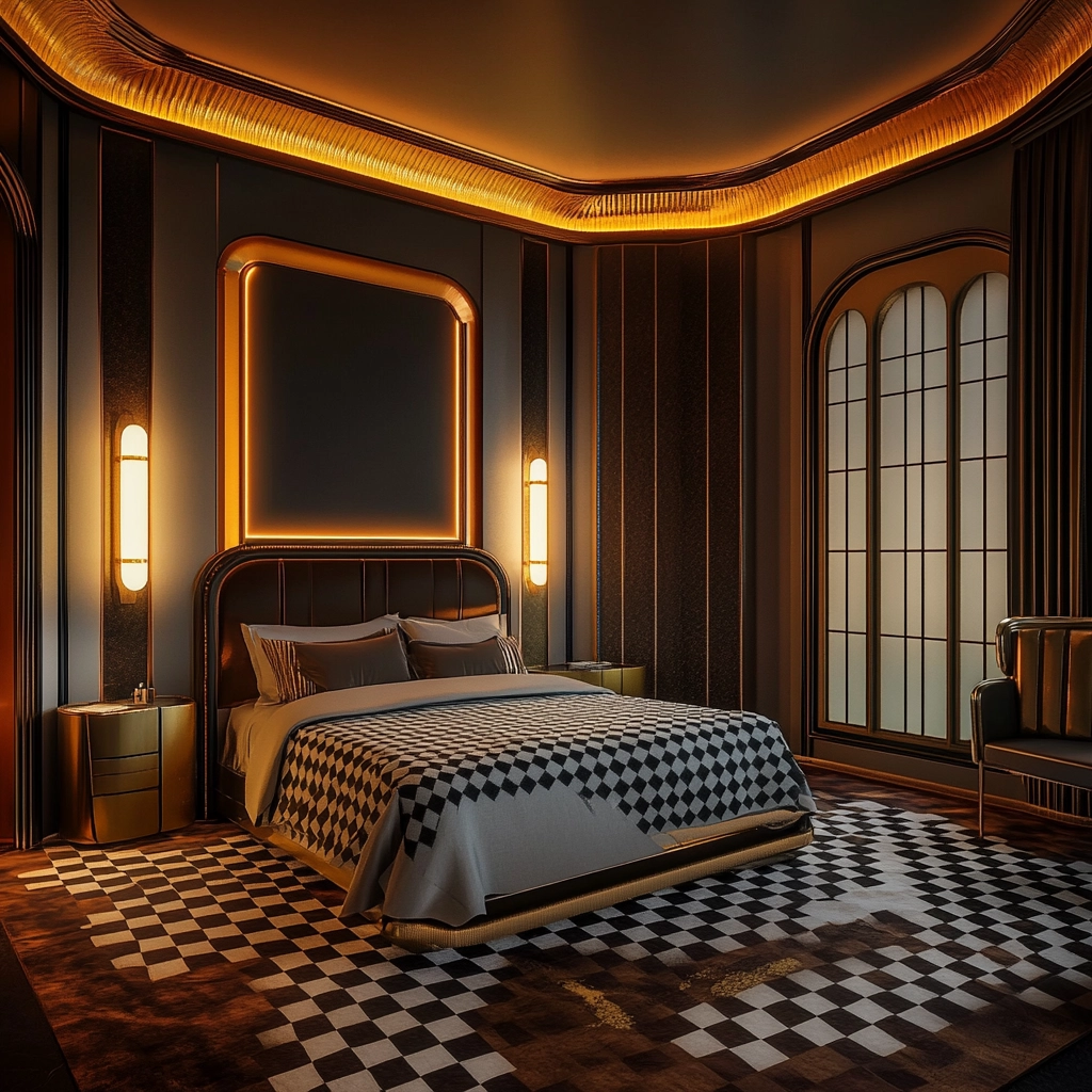 checkered carpet bedroom 45